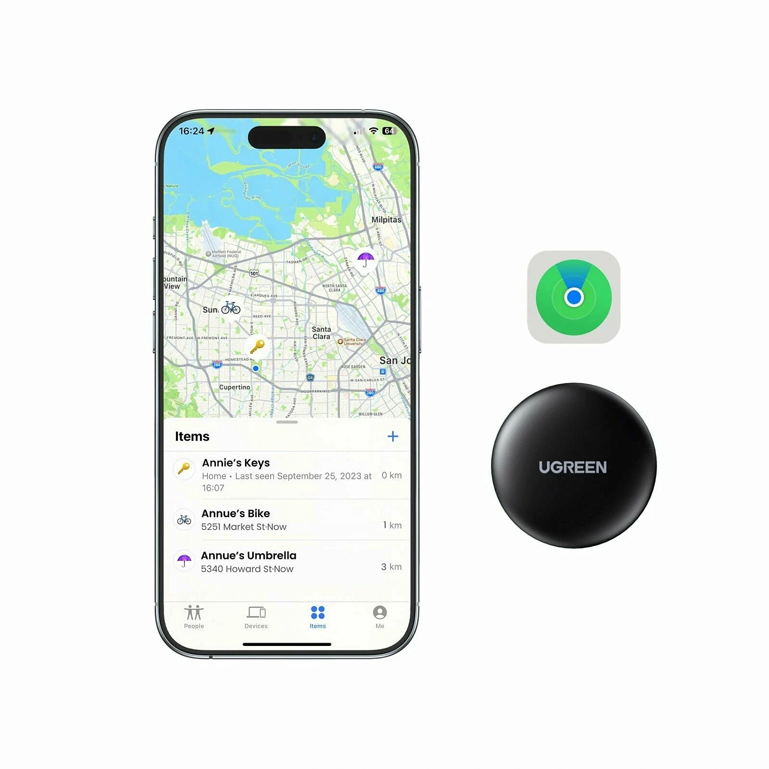 60387 Bluetooth трекер для поиска вещей UGREEN CM520 (60387) Smart Bluetooth Finder. Цвет: черный